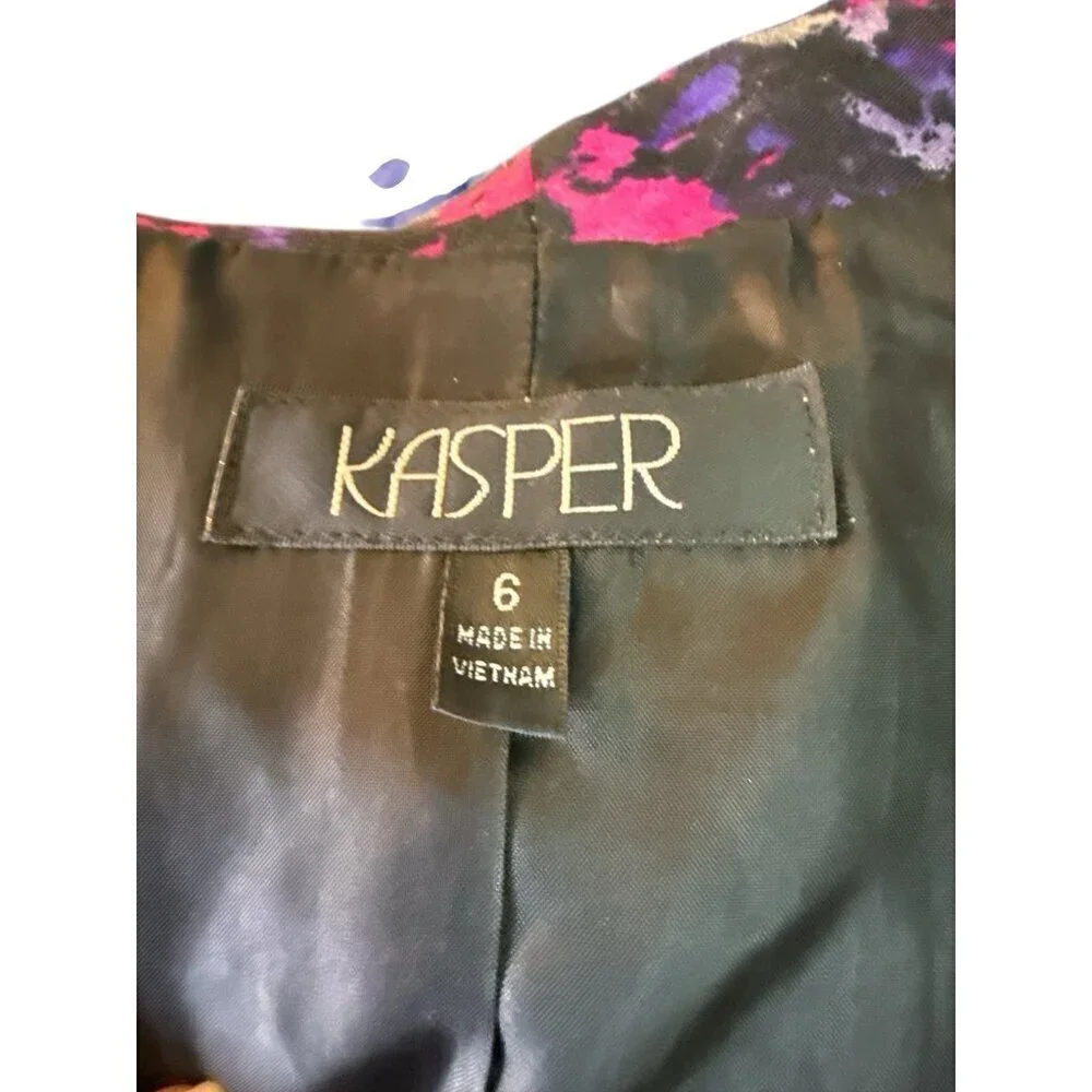 Kasper Blazer Open Front Purple and Pink Abstract Colorful Office Fall Sz 6 EUC